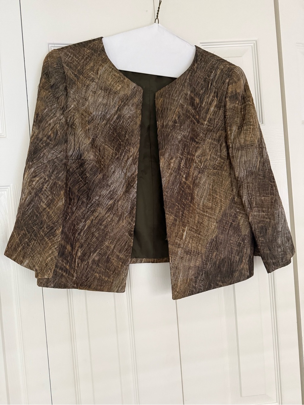 Lafayette 148 New York Brown Textured Cropped Collarless Blazer